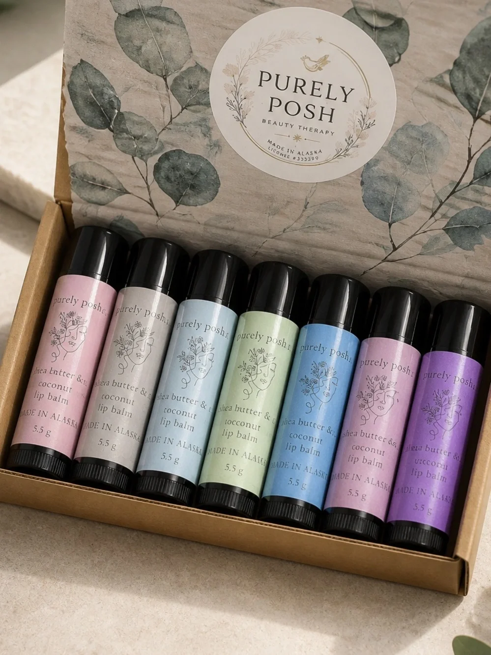 7 tubes Shea Butter & Coconut 🥥 Lip Balm Gift Set. Moisturizing Lip Balm